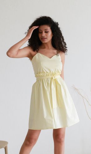 Сарафан Пион на тонких бретелях мини лимонный
