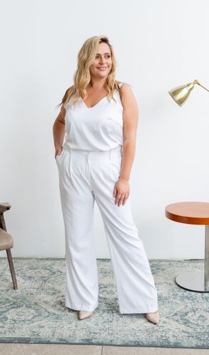 Штани-палаццо з льону Марокко великого розміру білі