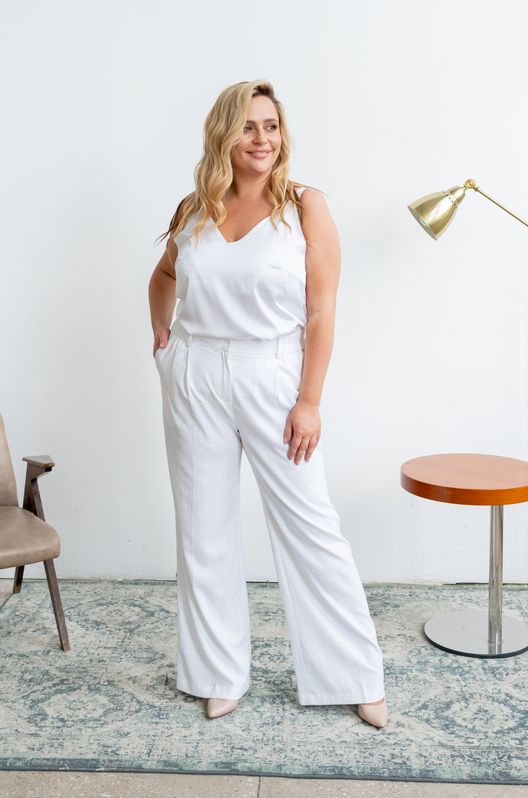 Штани-палаццо з льону Марокко великого розміру білі