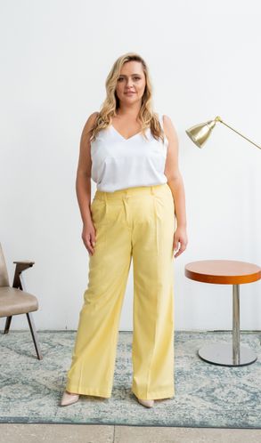 Брюки-палаццо изо льна Марокко большого размера лимонные