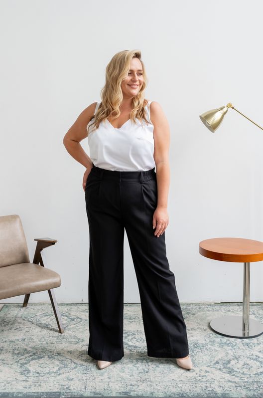 Штани-палаццо з льону Марокко великого розміру чорні