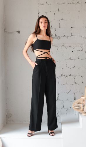 Брюки-палаццо льняные Марокко на корсажной ленте черные