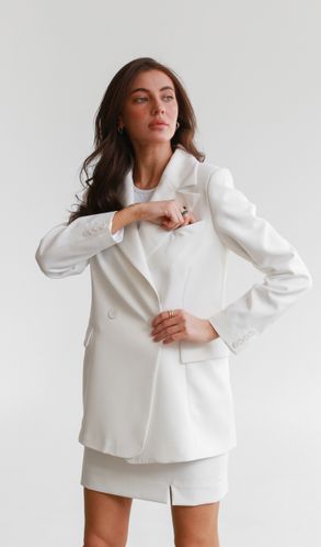 Піджак класичний приталений на ґудзиках двобортний білий