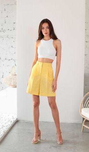 Шорты льняные Марокко с корсажной лентой лимонные