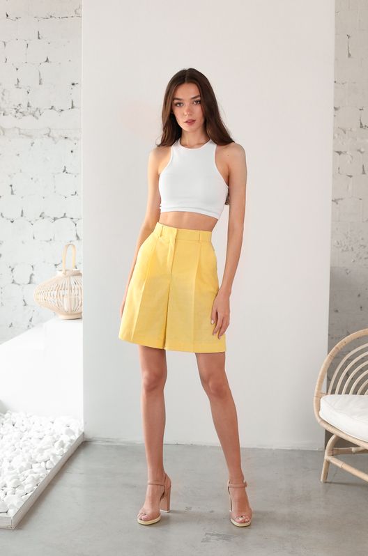 Шорты льняные Марокко с корсажной лентой лимонные