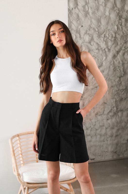 Шорты льняные Марокко с корсажной лентой черные