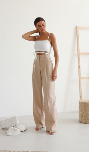 Брюки-палаццо льняные Марокко на корсажной ленте бежевые