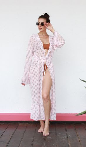 Туника пляжная из шифона в красный горошек 