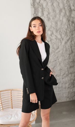 Костюм льняной Марокко жакет прямого кроя и шорты с корсажной лентой черный