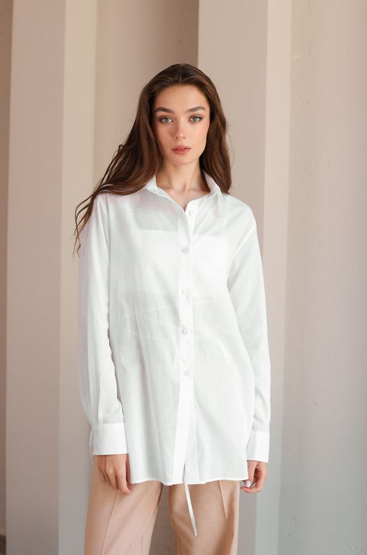 Рубашка из натурального батиста с воротником белая