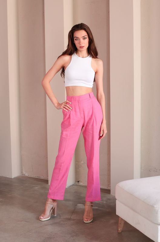 Брюки льняные Оливия малиновые