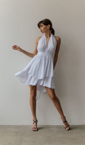 Сарафан із штапеля Монро з воланами білий