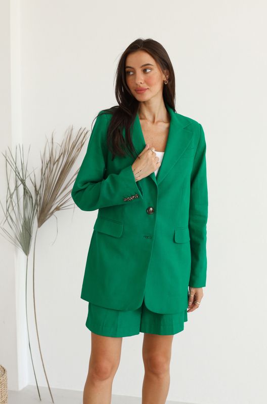 Пиджак льняной Марокко прямого кроя однобортный Зеленый