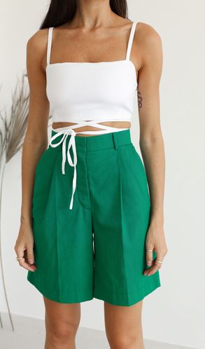 Шорты льняные Марокко с корсажной лентой Зеленый