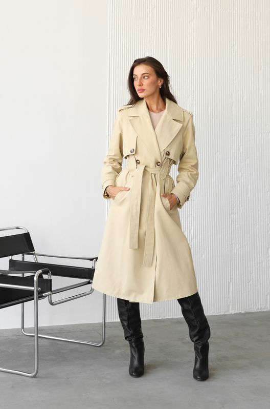 Тренч CLASSIC двубортный средней длины под пояс