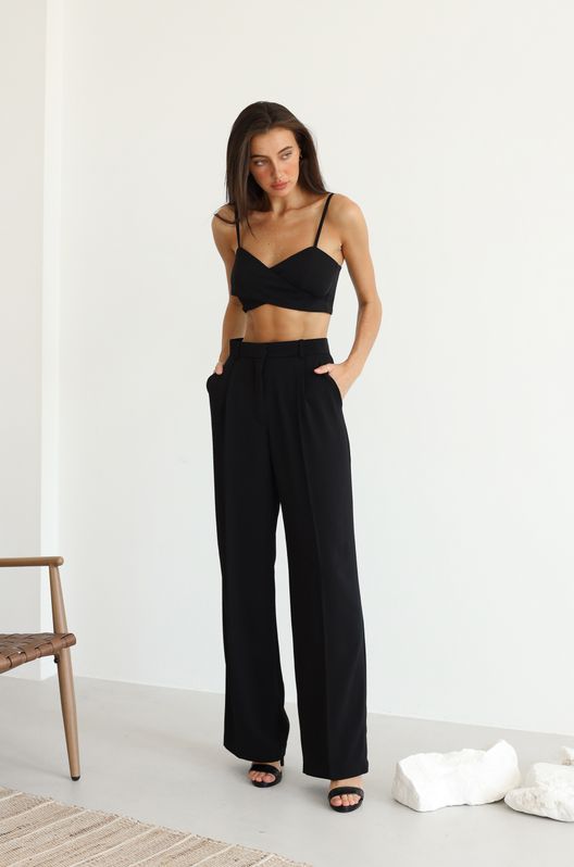 Штани-палаццо класичні Франс із костюмки чорні