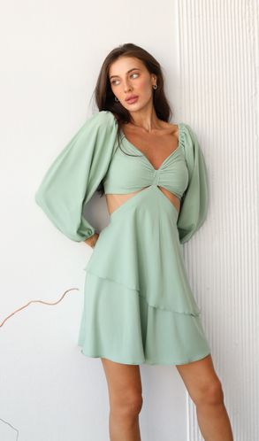 Плаття із софта-віскози Лавлі з рукавом і розрізами в талії бірюзове