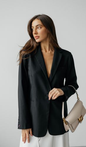 Піджак класичний прямого крою Лондон з рожевою петлею чорний