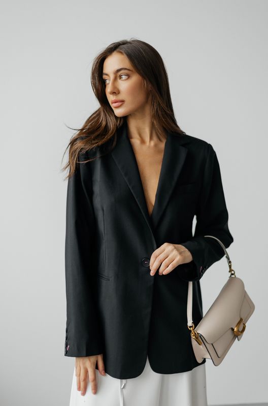 Піджак класичний прямого крою Лондон з рожевою петлею чорний