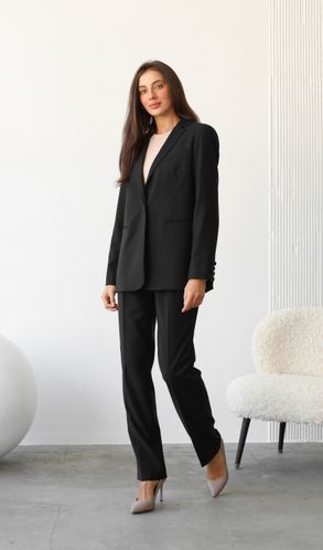 Костюм классический Лондон жакет прямого кроя с розовой петлей и брюки зауженные черный