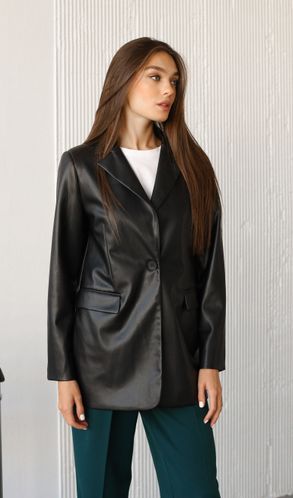 Пиджак кожаный прямого кроя Черный