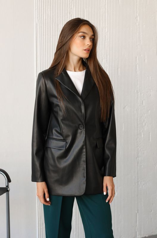 Пиджак кожаный прямого кроя Черный