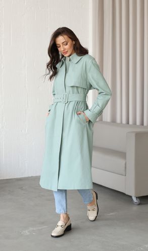 Тренч из коттона Монохром пояс с пряжкой тиффани