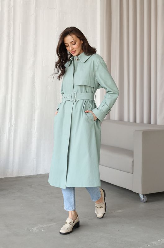 Тренч из коттона Монохром пояс с пряжкой тиффани