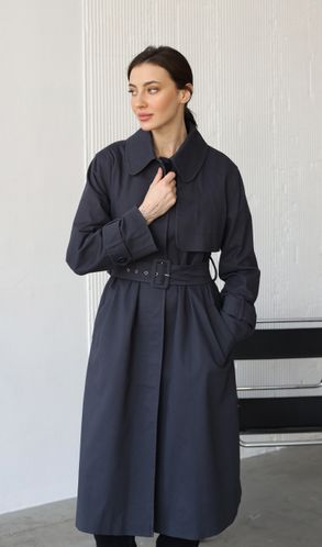 Тренч из коттона Монохром пояс с пряжкой графитовый