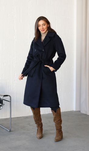 Пальто з кашеміру на теплому підкладі темно-синє