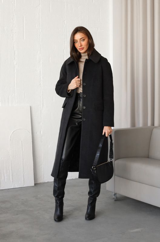 Пальто прямого крою Прага демісезонне однотонне чорне