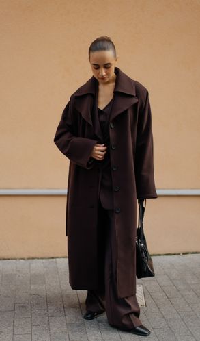 Пальто удлиненное из турецкого кашемира KIMONO демисезонное шоколадное