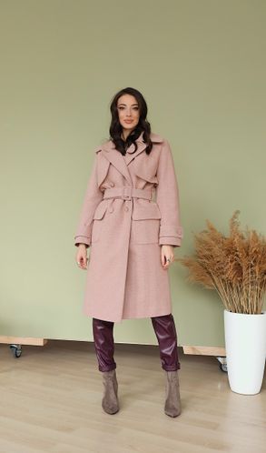 Пальто двобортне зимове рожеве