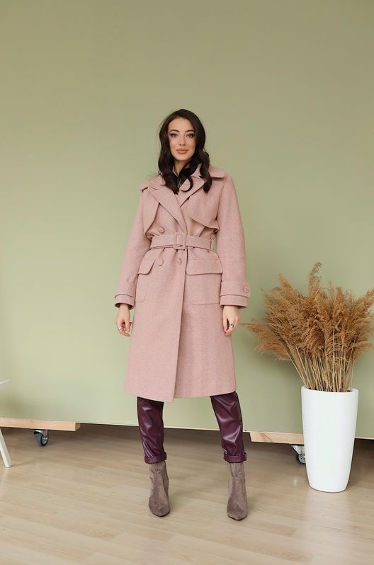Пальто двобортне зимове рожеве