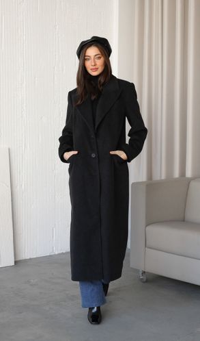 Пальто приталене подовжене з кашеміру демісезонне Лондон чорне