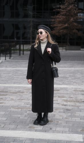 Пальто удлиненное приталенное из шерсти утепленное Лондон черное