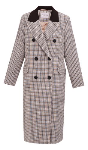 Пальто твидовое демисезонное Оксфорд приталенное клетка гусиная лапка светло-серое