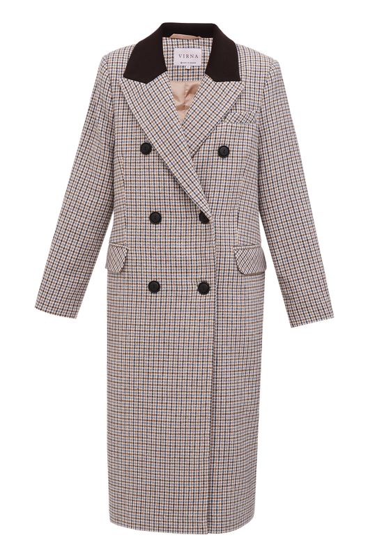 Пальто твидовое демисезонное Оксфорд приталенное клетка гусиная лапка светло-серое