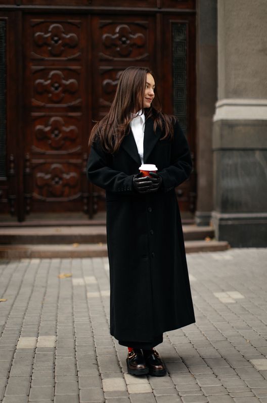 Пальто приталенное удлиненное из шерсти демисезонное Лондон черное