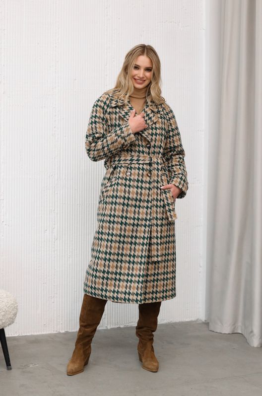 Пальто з кашеміру на теплому підкладі гусяча лапка зелене