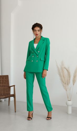 Костюм Смарт жакет і штани на завищеній талії зелений
