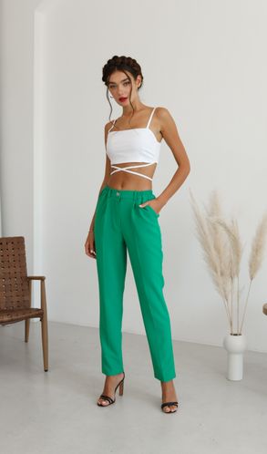 Брюки Смарт на завышенной талии Зеленые