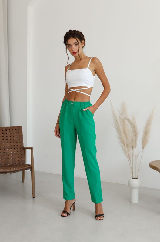 Брюки Смарт на завышенной талии Зеленые