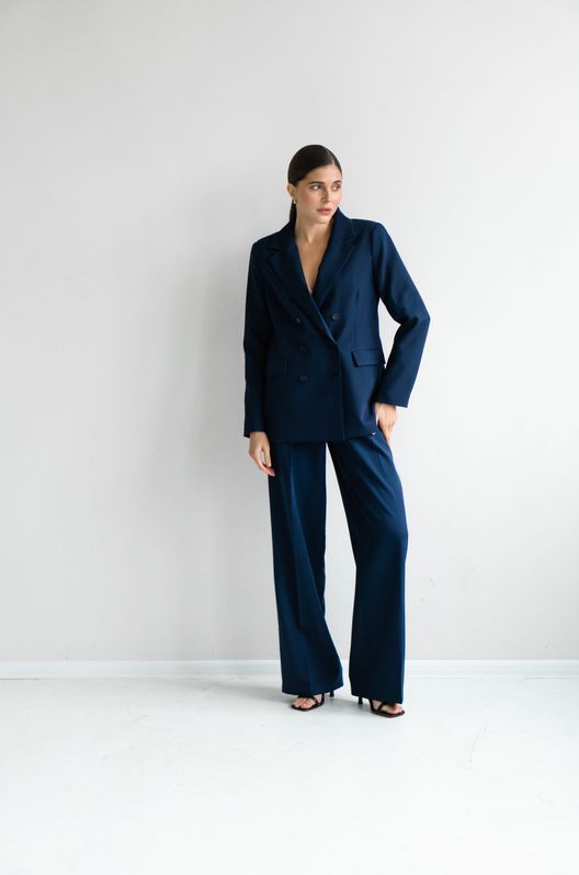 Костюм з жакетом Смарт і штанами-палаццо на корсажній стрічці темно-синій