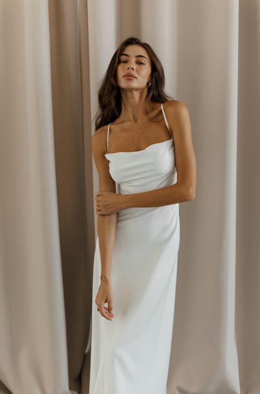 Платье-комбинация шелковое Luna со шнуровкой миди белое