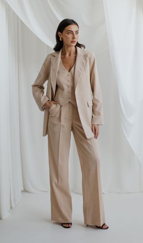 Костюм льняной Тройка Marocco пиджак жилет и брюки-палаццо бежевый