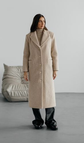 Пальто подовжене приталене із вовни утеплене Лондон бежеве