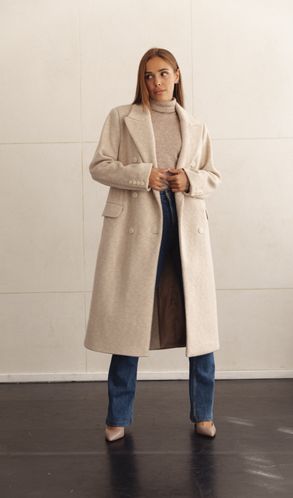 Пальто із вовни демісезонне Оксфорд приталене бежеве