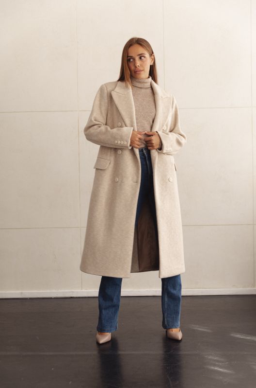 Пальто із вовни демісезонне Оксфорд приталене бежеве