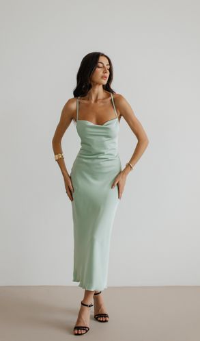 Плаття-комбінація з шовку Adriana зі шнурівкою ззаду оливка